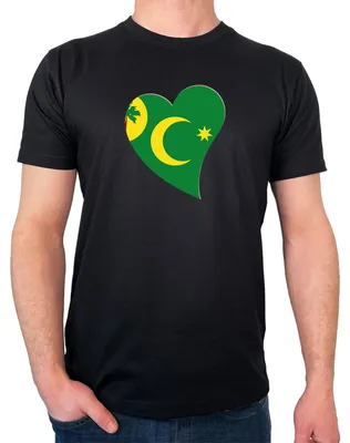 Produktbild von Huuraa Herren T-Shirt Kokosinseln Flagge Herz S Black Bio Baumwolle Fairtrade Herrenshirt Geschenkidee