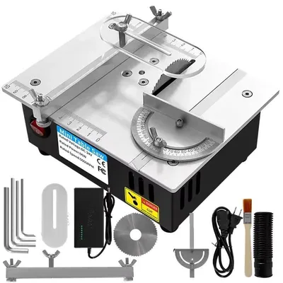 Zdjęcie produktu dla Miniatkowa piła stołowa elektryczna - 96W, 24V - 7-stopniowa regulacja - ostrze 63 mm - do modelarstwa i obróbki drewna - przenośna