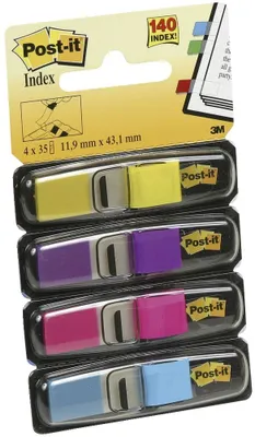 Productafbeelding van Post-it® 683-4AB Index Mini Typ 683 - 11,9 x 43,2 mm, felgekleurde vellen, 4 x 35 stroken