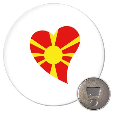 Produktbild von Huuraa Magnet Mazedonien Flagge Herz 59mm Kühlschrankmagnet rund Flaschenöffner Geschenkidee