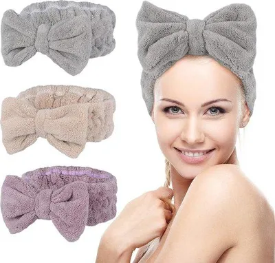 Produktbild von Unyqoos® Kosmetik-Stirnband aus Mikrofaser, 3er-Set mehrfarbig, 8,5 cm x 40 cm (dehnbar bis 70 cm) – Haar- und Make-up-Schutz bei Gesichtsbehandlungen, Yoga und Spa