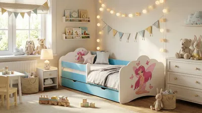 Immagine prodotto di Letto per bambini Happy Babies - con materasso e cassettiera e protezione anticaduta, 80x160, letti per bambini e ragazzi letto per bambini Happy Babies