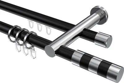 Produktbild von Interdeco Rundrohr-Innenlaufstange / Gardinenstange (Kombination) Schwarz / Chrom, Typ Platon Mavell (Zylinder Bicolor), 20 mm Ø 2-läufig, 440 cm