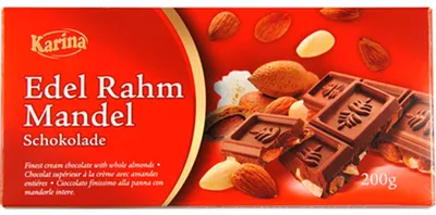 Produktbild von Karina Edel Rahm Mandel Schokolade mit ganzen Mandeln gepickt 200g