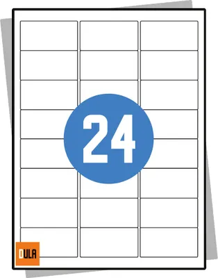 Produktbild von DULA Labels – Aufkleberbögen A4 – 24 Aufkleber pro Blatt – 63,5 x 33,9 mm – 100 Blatt