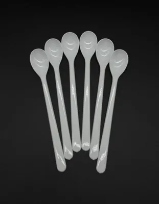 Produktbild von 6-teiliges Löffelset, 18 cm, Eierlöffel, langstielige Kunststofflöffel, Cocktaillöffel, Eiscremelöffel, Joghurtlöffel, Dessertlöffel, Punschlöffel, wiederverwendbares Kunststoffbesteck, weiß
