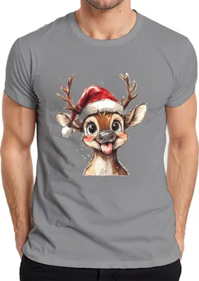 Produktbild von Weihnachtsrentier Lustig Zunge Niedlich Kinder Geschenk Cartoon Herren T-Shirt, Grau, XXL