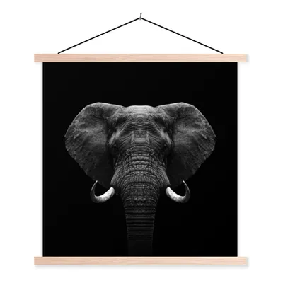 Produktbild von MuchoWow® Textilposter Tiere - Elefant - Porträt - Schwarz - Weiß 60x60 cm mit holzfarbenen Rahmen - Wanddekoration