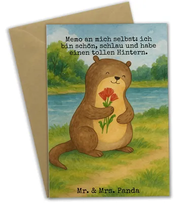 Produktbild von Mr. & Mrs. Panda neujahrskarte Otter Blumenstrauß Design - Weiß - Geschenk, Selbstliebe, Achtsamkeit, Positiv, einladungskarten, osterkarten, glückwunschkarten, Süß