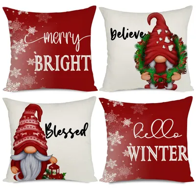 Kissenbezüge 50x50 cm, Leinen, Weihnachtsdeko, Set mit 4