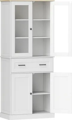 Produktbild von Küchenschrank, Buffet, Acrylfront, Schubladen, 76 x 40 x 182,5 cm, Cremeweiß