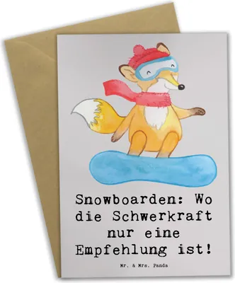 Produktbild von Mr. & Mrs. Panda Klappkarte Snowboarden Freiheit - Grau Pastell - Geschenk, Abfahrten, Glückwunschkarte, hochzeitskarten, Teamsport, Sportart, Sport, glückwunschkarten