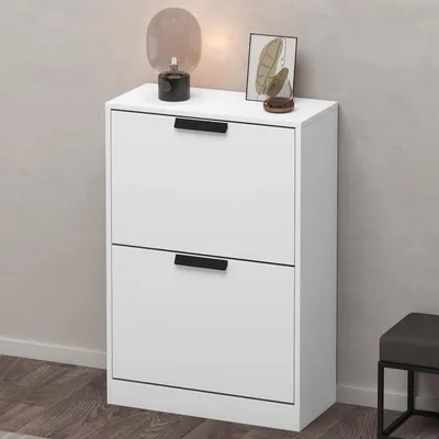 Image de doporro Meuble à Chaussures Blanc Mat 60x28x89 cm Rangement Armoire à Chaussures 2 Compartiments Range-Chaussures 01
