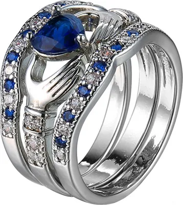 Produktbild von 3 Teile/satz Frauen Herz Faux Saphir Intarsien Stapelring Hochzeit Schmuck Geschenk-US 7