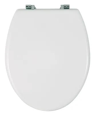 Produktbild von Wenko WC-Sitz Bali Weiß aus MDF, 2,7kg. Maße: Deckel 35x42,2cm, Außenring 36,3x43,2cm, Innenring 22,4x28cm, Befestigungsabstand 11x21cm. Mit porenfreier, mehrfach lackierter, leicht zu reinigender und feuchtigkeitsresistenter Oberfläche, schwerer, rostfreier Edelstahlbefestigung und antibakterieller Beschichtung. Flexibel einstellbar für handelsübliche WCs, einfache Montage.