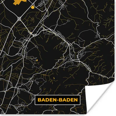 Produktbild von MuchoWow® Poster Stadtplan - Karte - Deutschland - Gold - Baden - Karte 50x50 cm - Wohnzimmerdekoration