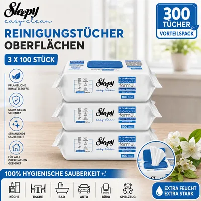 Zdjęcie produktu dla Sleepy Oberflächenreinigungstücher Bleach Effect 3x100, Obraz wygenerowany przez AI