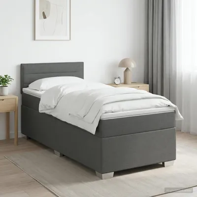 Image de Lit à lattes avec sommier intégré, matelas et éclairage LED, couleur gris foncé, dimensions 90 x 190 cm, revêtement en tissu