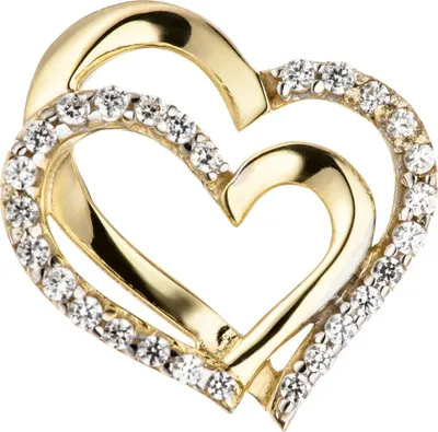 Produktbild von Anhänger zwei Herzen aus 333 Gold Gelbgold bicolor mit Zirkonia Doppelherz