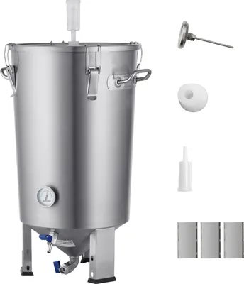 Image de SucceBuy Chaudière en acier inoxydable 304, cuve de fermentation de bière de 8 gallons, kit de brassage à domicile avec socle, couvercle, poignée, soupape, robinet de soutirage, thermomètre pour le brassage
