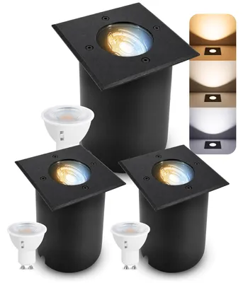 Produktbild von SSC-LUXon 3 Stück JUAVI Bodeneinbauleuchte Außenspot IP67 LED - Bodenstrahler schwarz eckig befahrbar - mit GU10 LED LumiFLEX dimmbar 6W