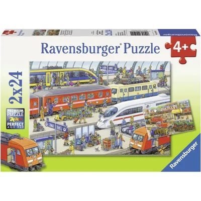 Image de 2 x 24 pièces Ravensburger Kinder Puzzle Trubel am Bahnhof 09191