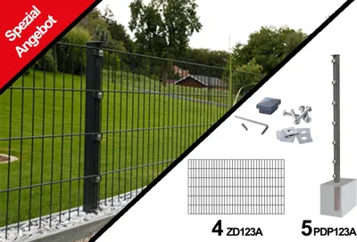 Produktbild von Gartenzaun Set 10 lfm, Farbe: anthrazit, Höhe: 123 cm, Doppelstabmatten 6/5/6 Aktion