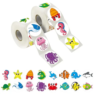 Immagine prodotto di Solidchoice - 600 adesivi a forma di animali arrotondati, disponibili in 16 diversi design