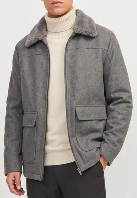 Produktbild von OneRedox Herren Übergangsjacke in Woll-Optik mit Teddyfell als Winterjacke Gefütterte Übergangsjacke mit abnehmbarem Teddyfell-Kragen