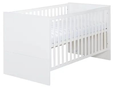 Produktbild von roba Kombi Kinderbett Kimi 70x140 cm - Gitterbett höhenverstellbar & mit Schlupfsprossen - Umbaubar zum Juniorbett - aus Holz - Weiß