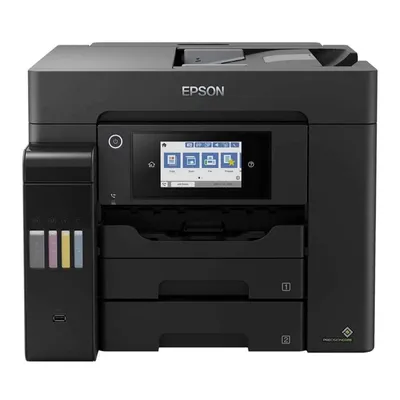 A studio shot of an Epson EcoTank ET-5850 4-in-1 inkjet multifunction printer.