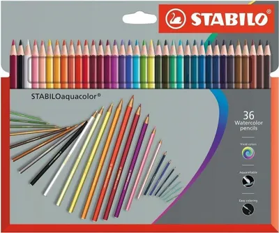Image de Crayon de couleur aquarelle - STABILO aquacolor - paquet de 36 - avec 36 couleurs différentes