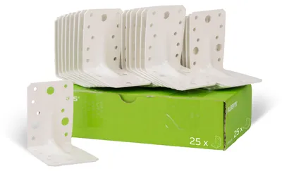 Zdjęcie produktu dla Alberts 846671 Łącznik kątowy do dużych obciążeń z żłobieniem, ocynkowany, pokryty białą powłoką z tworzywa sztucznego, 90 x 90 x 65 mm, zestaw 25 sztuk