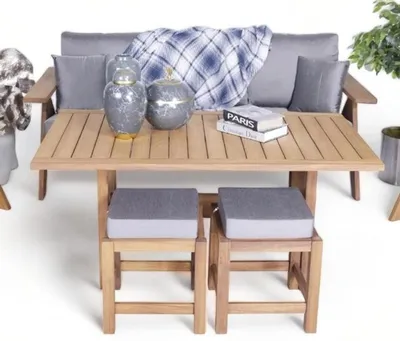 Produktbild von Gartenmöbel Esstisch Moderne Sofa 3 Sitzer Sitzmöbel 2x Hocker Sitzgruppen