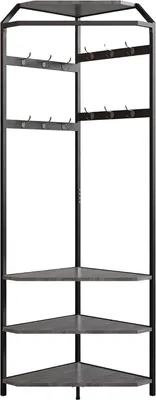 Productafbeelding van Entrekast met zitbank – Garderobe met 3 niveaus, 12 haken en schoenenrek – Hout en metaal – Grijs