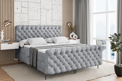 Produktbild von ALTDECOR Boxspringbett mit Schwarz Füßen, Matratze und Lattenrost, Topper, Fußteil, Polsterbett mit Bettkasten, Bett mit Stauraum H3-Matratze, Doppelbett - BOXI8-FC-Z - 160x200 - Grau Monolith