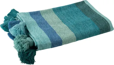 Produktbild von J-Line Plaid Streifen+Quasten Baumwolle Blau