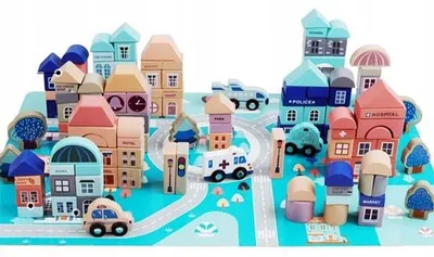 Produktbild von Ikonka Holzbaustein-Set Lernspielzeug Holzstadt für Kinder