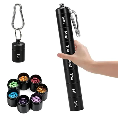 Produktbild von Tablettenbox 7 Tage Aluminium Wasserdicht 7 Fächer Schwarz mit Karabiner