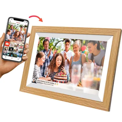Produktbild von Digitaler Bilderrahmen, Digitaler Fotorahmen, 10,1Zoll 32GB Full IPS mit WiFi & Touchscreen, Auto-Rotate, Wandmontage
