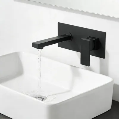 Produktbild von G1/2 Wandarmatur Bad Eingriff Vollkupfer Wasserhahn Unterputz (schwarz)