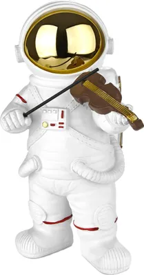 Produktbild von BRUBAKER Dekofigur Astronaut Geiger - 20 cm Weltraum Figur mit Geige - Handbemalte moderne Statue für Musiker - Weiß, Gold