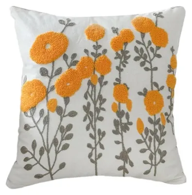 Immagine prodotto di Cuscino decorativo 45x45 cm, in cotone, con ricami floreali e chiusura a zip
