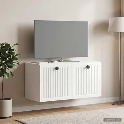 Zdjęcie produktu dla Maison Exclusive – szafka pod telewizor do montażu na ścianie 59,5 x 31 x 30 cm, biała z połyskiem