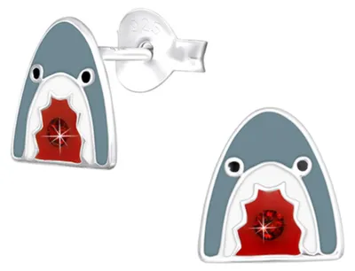 Produktbild von Kinder-Ohrringe Silber 925: Bunte Ohrstecker für Mädchen und Jungen Hai (Shark)