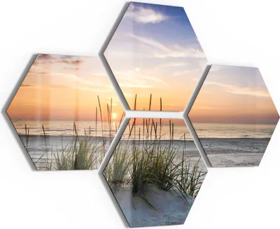 Produktbild von DEQORI Glasbilder 4-tlg 100x70 cm 'Sonnenuntergang am Strand' Wandbilder XXL groß