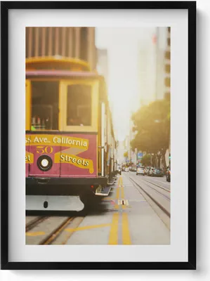 Produktbild von Straßenbahn in San Francisco– Wandbild mit Rahmen – Gerahmtes Bild  – Wanddekoration – 50x70 cm –  Schwarz Rahmen