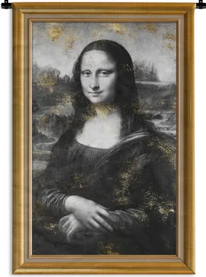 Produktbild von MuchoWow® Wandteppich Wandbehang Mona Lisa - Da Vinci - Gold - Rahmen 60x90 cm Tapisserie Dekoration Wandtuch - Foto-Teppich - Abwaschbar