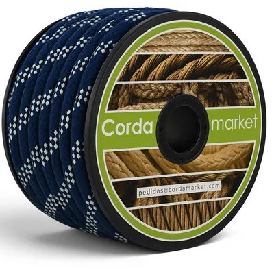 Imagen del producto de Cuerda de 10 mm de diámetro, 25 metros de longitud, de color blanco y azul, para actividades al aire libre