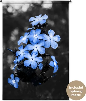 Produktbild von MuchoWow® Wandteppich Wandbehang Blumen - Schwarz - Weiß - Blau 120x180 cm Tapisserie Dekoration Wandtuch - Schlafzimmer - Dekorationen für das Haus